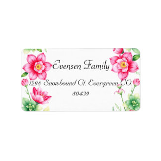 Pink Flower Return Address Label