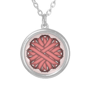 Pink Flower Ribbon by Kenneth Yoncich Silver Plated Necklace
