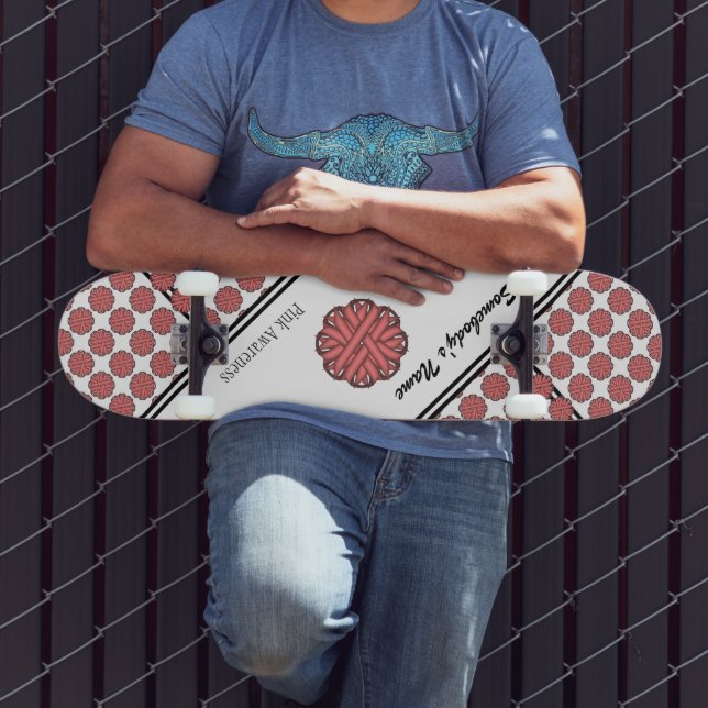 Pink Flower Ribbon by Kenneth Yoncich Skateboard (Outdoor 3)