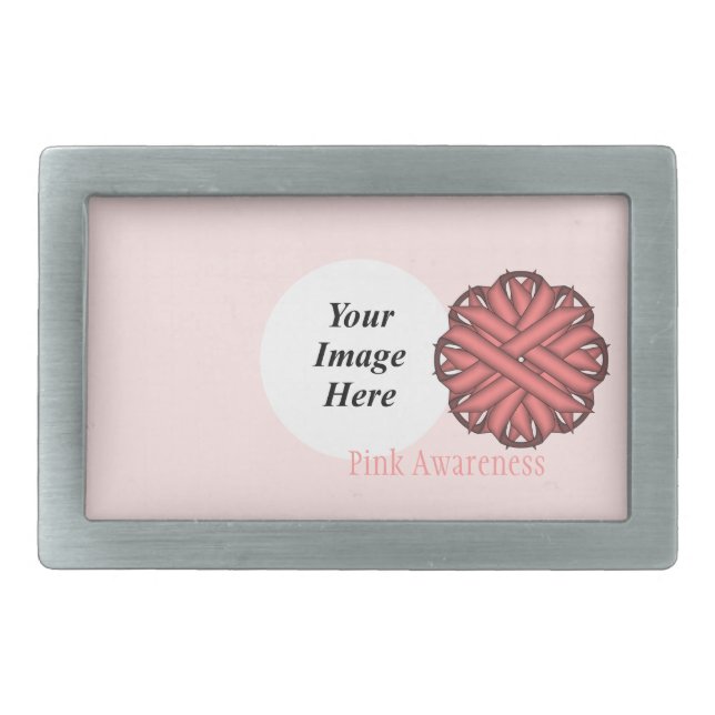 Pink Flower Ribbon Template by Kenneth Yoncich Rectangular Belt Buckle (Front)