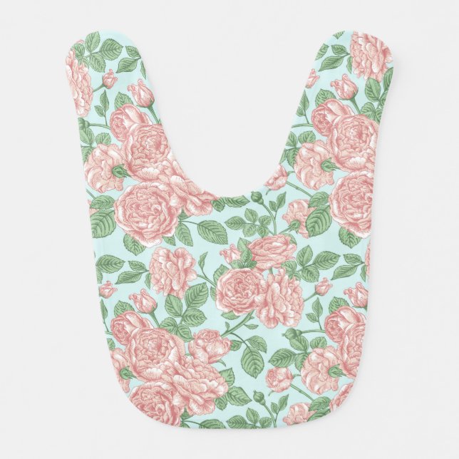 Pink Flower Rose Garden Bouquet Pattern Baby Bib (Front)