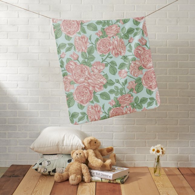 Pink Flower Rose Garden Bouquet Pattern Baby Blanket (In Situ)
