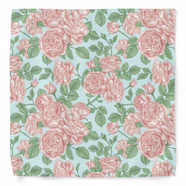 Pink Flower Rose Garden Bouquet Pattern Bandana (Front)