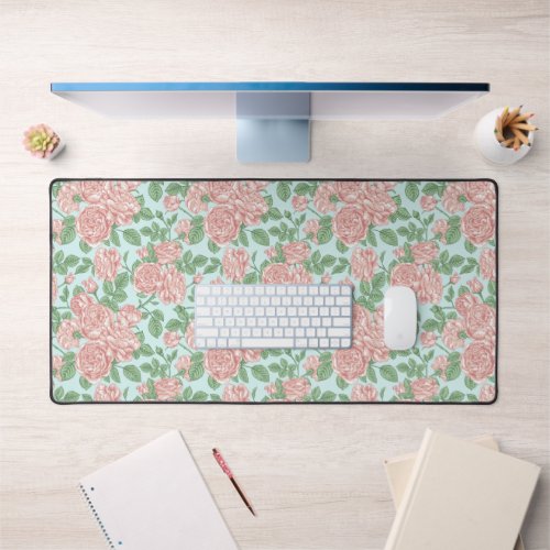 Pink Flower Rose Garden Bouquet Pattern Desk Mat