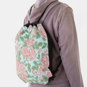 Pink Flower Rose Garden Bouquet Pattern Drawstring Bag