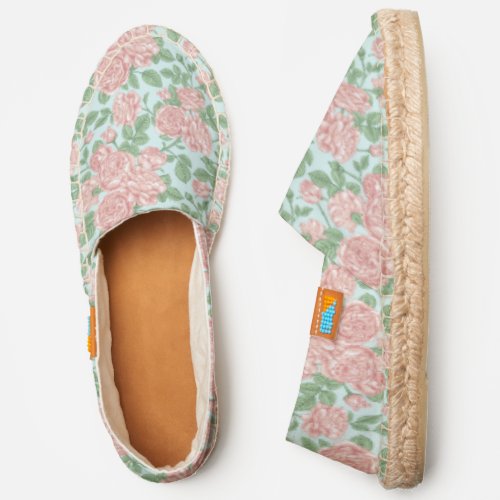 Pink Flower Rose Garden Bouquet Pattern Espadrilles