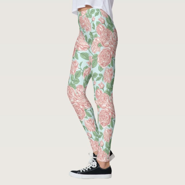 Pink Flower Rose Garden Bouquet Pattern Leggings (Left)
