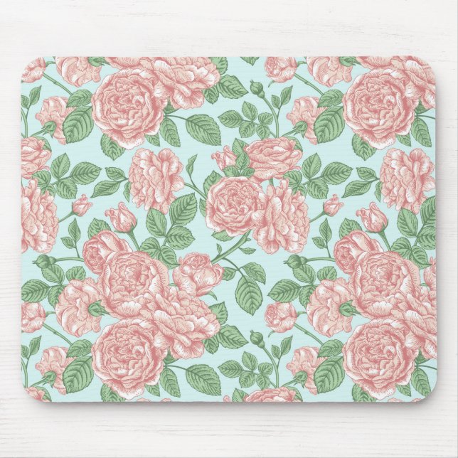 Pink Flower Rose Garden Bouquet Pattern Mouse Pad (Front)