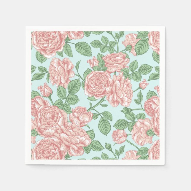 Pink Flower Rose Garden Bouquet Pattern Napkins (Front)
