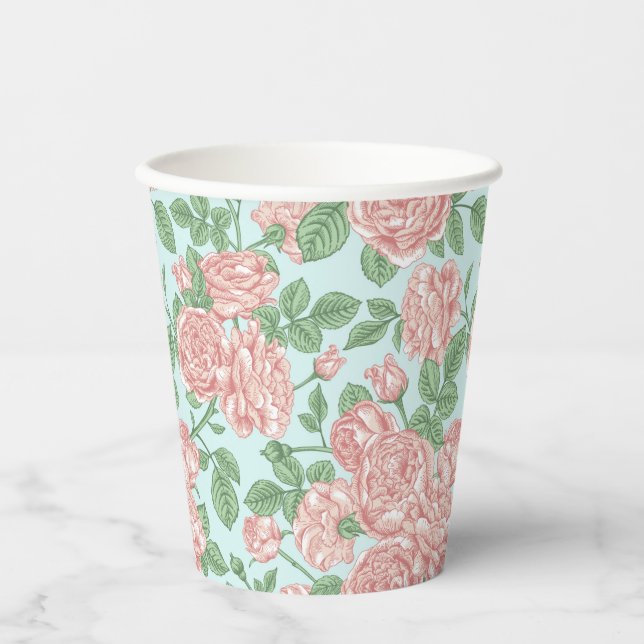 Pink Flower Rose Garden Bouquet Pattern Paper Cups (Front)