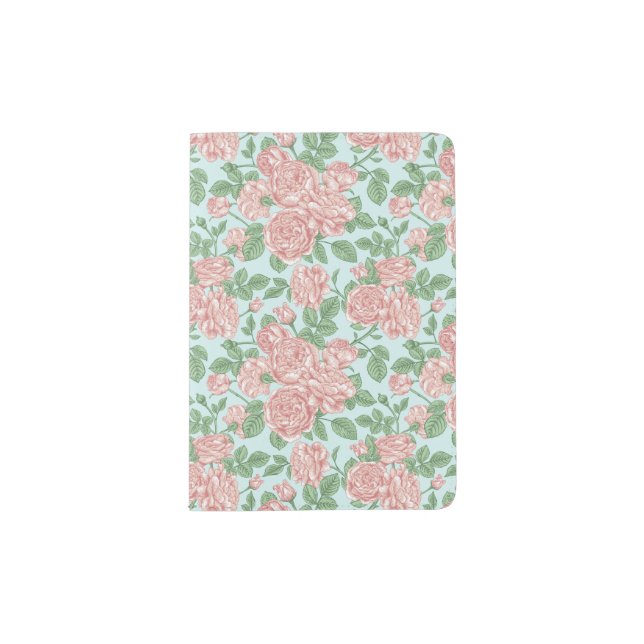 Pink Flower Rose Garden Bouquet Pattern Passport Holder (Front)