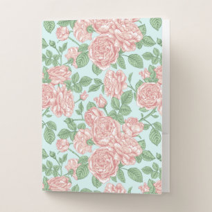 Pink Flower Rose Garden Bouquet Pattern Pocket Folder
