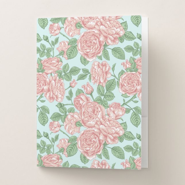 Pink Flower Rose Garden Bouquet Pattern Pocket Folder (Front)