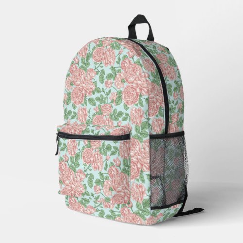Pink Flower Rose Garden Bouquet Pattern Printed Backpack