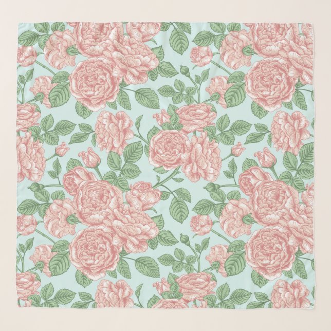 Pink Flower Rose Garden Bouquet Pattern Scarf (Front)