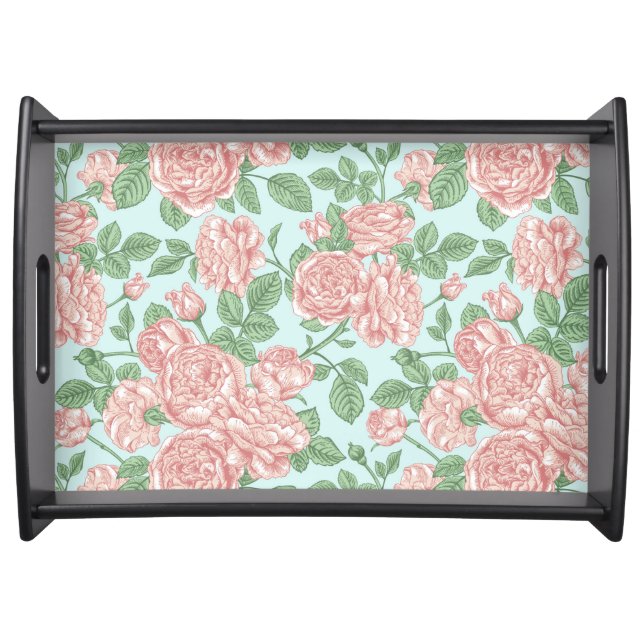 Pink Flower Rose Garden Bouquet Pattern Serving Tray (Front)