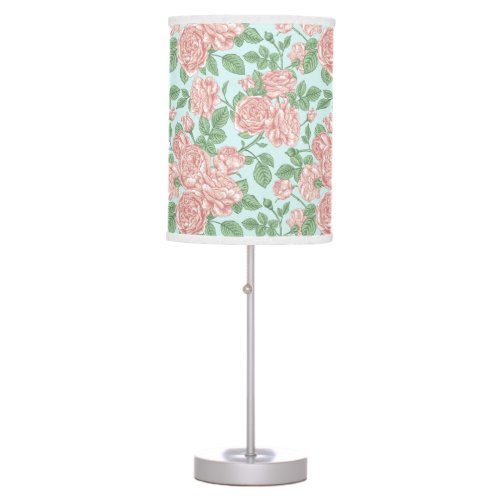 Pink Flower Rose Garden Bouquet Pattern Table Lamp