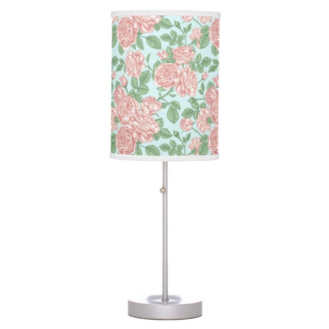 Pink Flower Rose Garden Bouquet Pattern Table Lamp (Front)