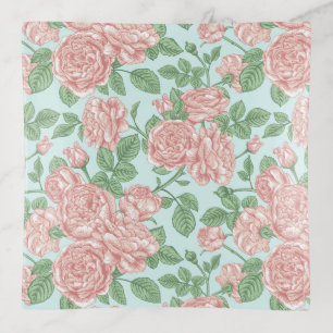 Pink Flower Rose Garden Bouquet Pattern Trinket Tray