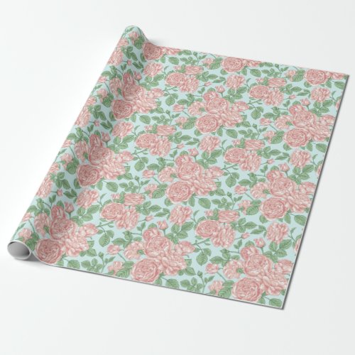 Pink Flower Rose Garden Bouquet Pattern Wrapping Paper