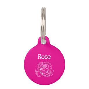 Pink Flower Rose Pet ID Tag
