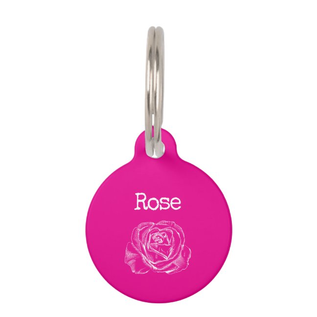 Pink Flower Rose Pet ID Tag