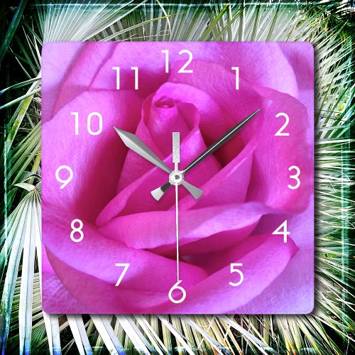Pink flower rose photo modern stylish simple bold square wall clock