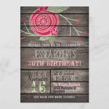 Pink Flower  Rustic Country 30th Birthday Party Invitation by Card_Stop at Zazzle