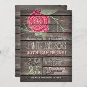 Pink Flower, Rustic Country Adult or Teen Birthday Invitation (Front/Back)