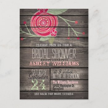 Pink Flower  Rustic Country Bridal Shower Postcard by Card_Stop at Zazzle