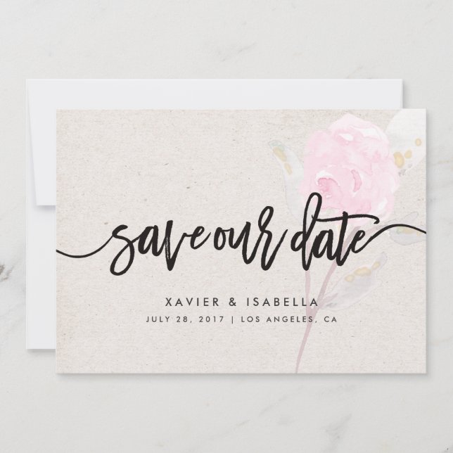 Pink Flower | Save The Date Announcement (Front)