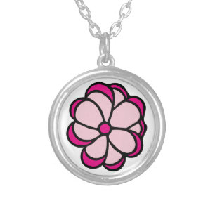Pink Flower Silver Plated Necklace