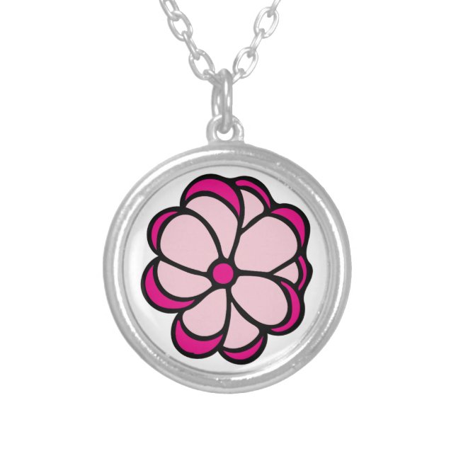 Pink Flower Silver Plated Necklace (Front)