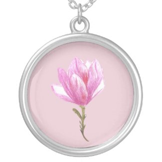 Pink Flower Silver Plated Round Necklace