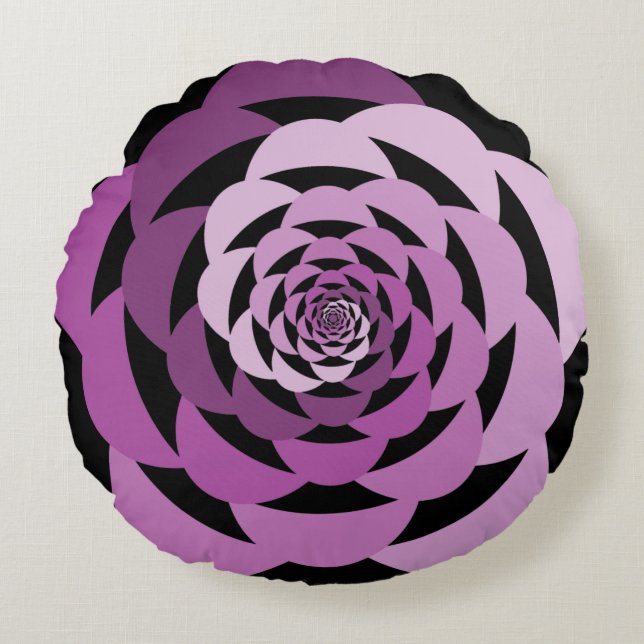 Pink Flower Spiral Ombre Round Pillow (Front)