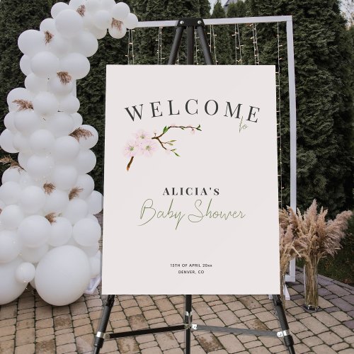 Pink flower spring girl baby shower welcome sign