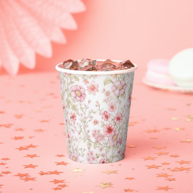 Pink Flower Stems  Paper Cups (Insitu)