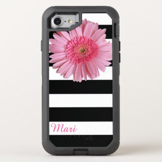Pink Flower Striped OtterBox Defender iPhone 7 Case