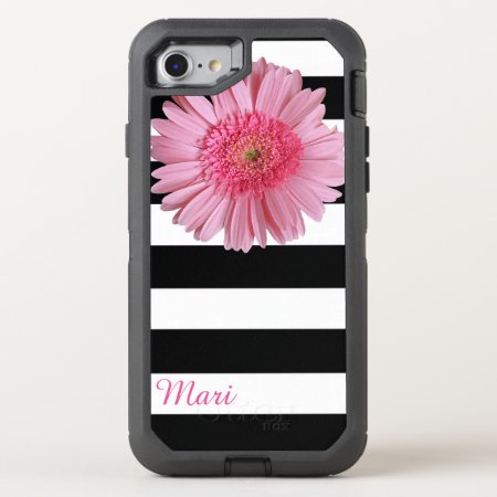 Pink Flower Striped Otterbox Defender Iphone Se/8/7 Case