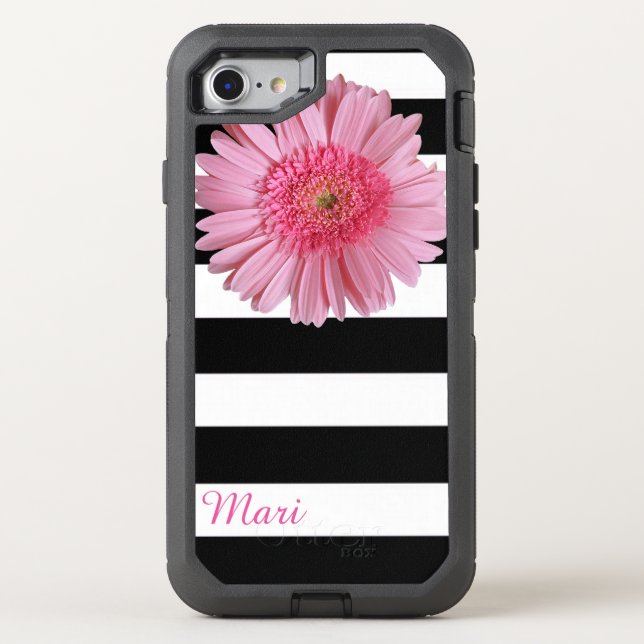 Pink Flower Striped Otterbox iPhone Case (Back)