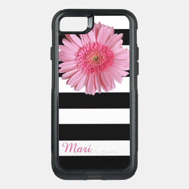 Pink Flower Striped Otterbox iPhone X Case (Back)