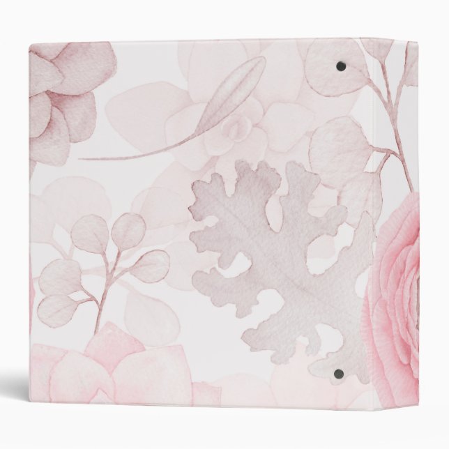 Pink Flower Succulent Illustration Summer Pattern 3 Ring Binder (Back/Spine)