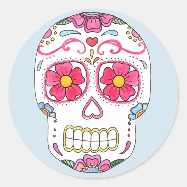 Pink Flower Sugar Skull Classic Round Sticker Zazzle 8659