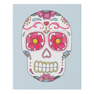 Pink Flower Sugar Skull Faux Canvas Print