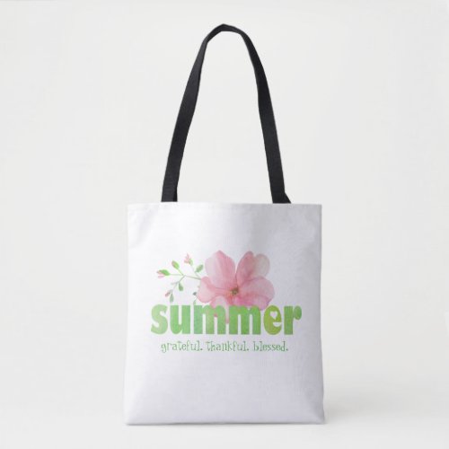 Pink Flower Summer Watercolor Tote Bag