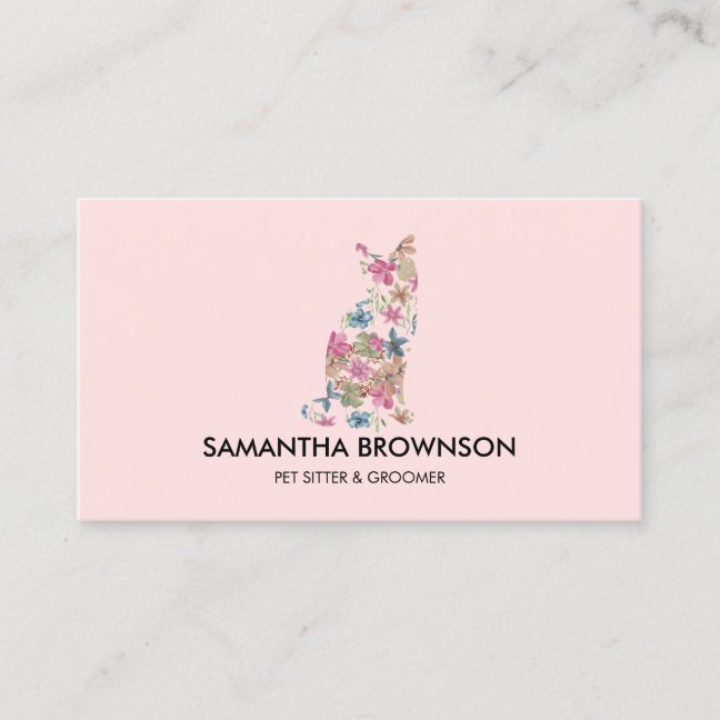 Pink Flower Texture Cat Pet Sitting Business Card