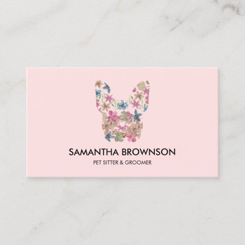 Pink Flower Texture French BullDog Pet Sitting Business Card