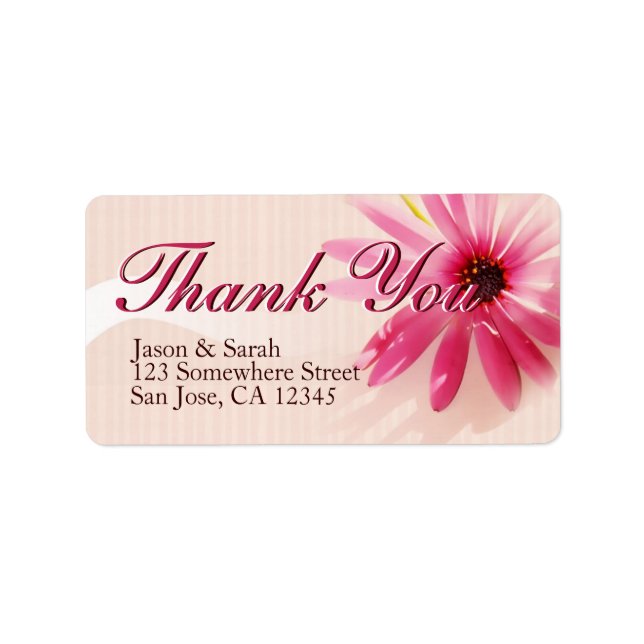Pink Flower Thank You Address Labels (Front)