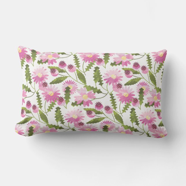 Pink Flower Throw Pillow-Outdoor Lumbar Pillow (Front)