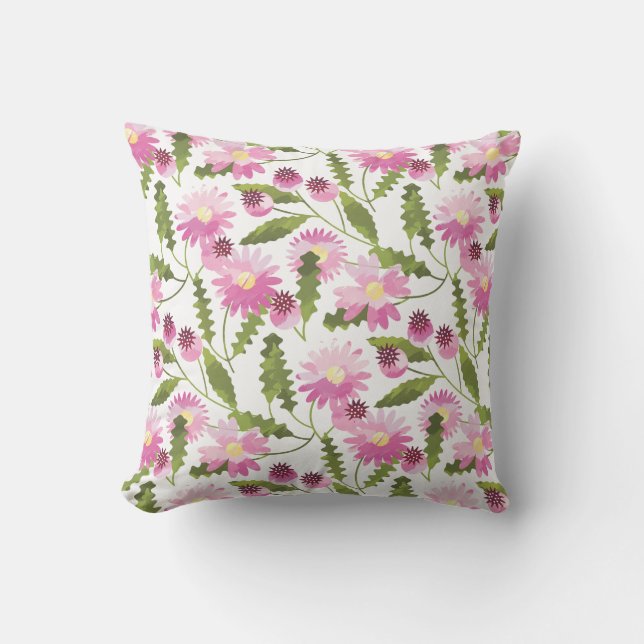 Pink Flower Throw Pillow-Outdoor Outdoor Pillow (Front)